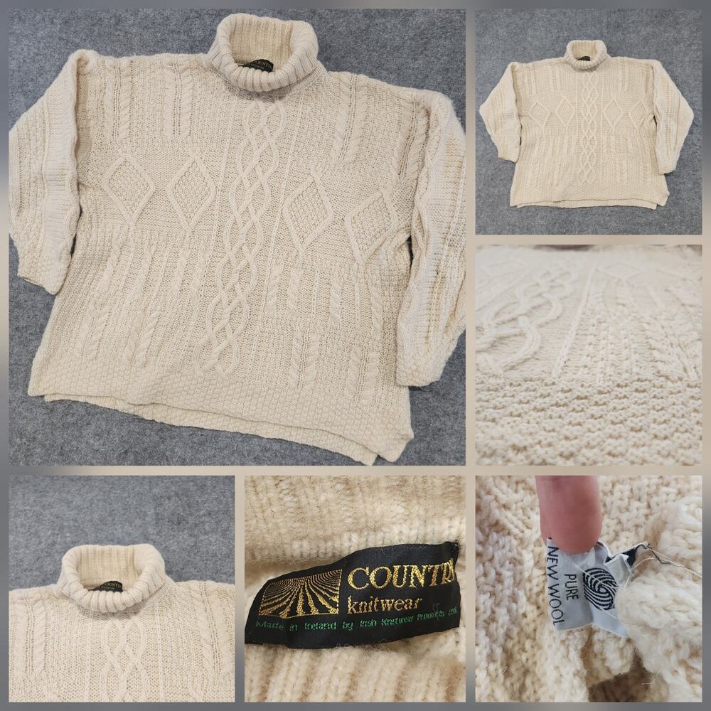 VTG Country Knitwear Ireland Womens Oversized Crop Cableknit 100% Wool Sweater